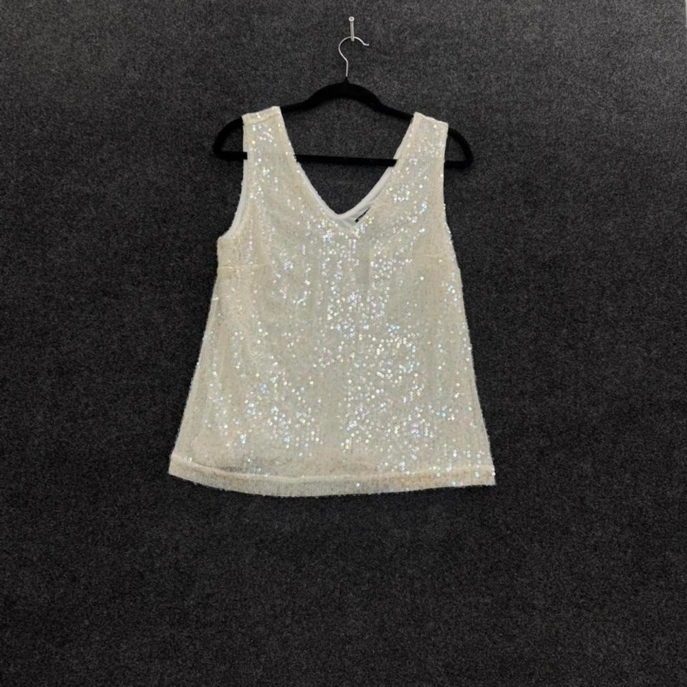 INC Womens Medium White Sequin Sleeveless Top Party Holiday Sparkle